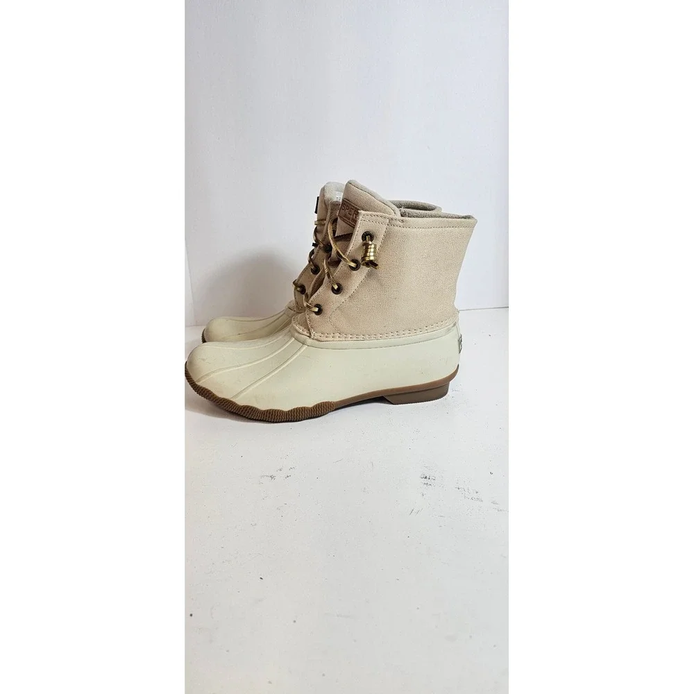 Sperry Saltwater Duck Boots Womens 8.5 Cream Tan Canvas Waterproof STS80493